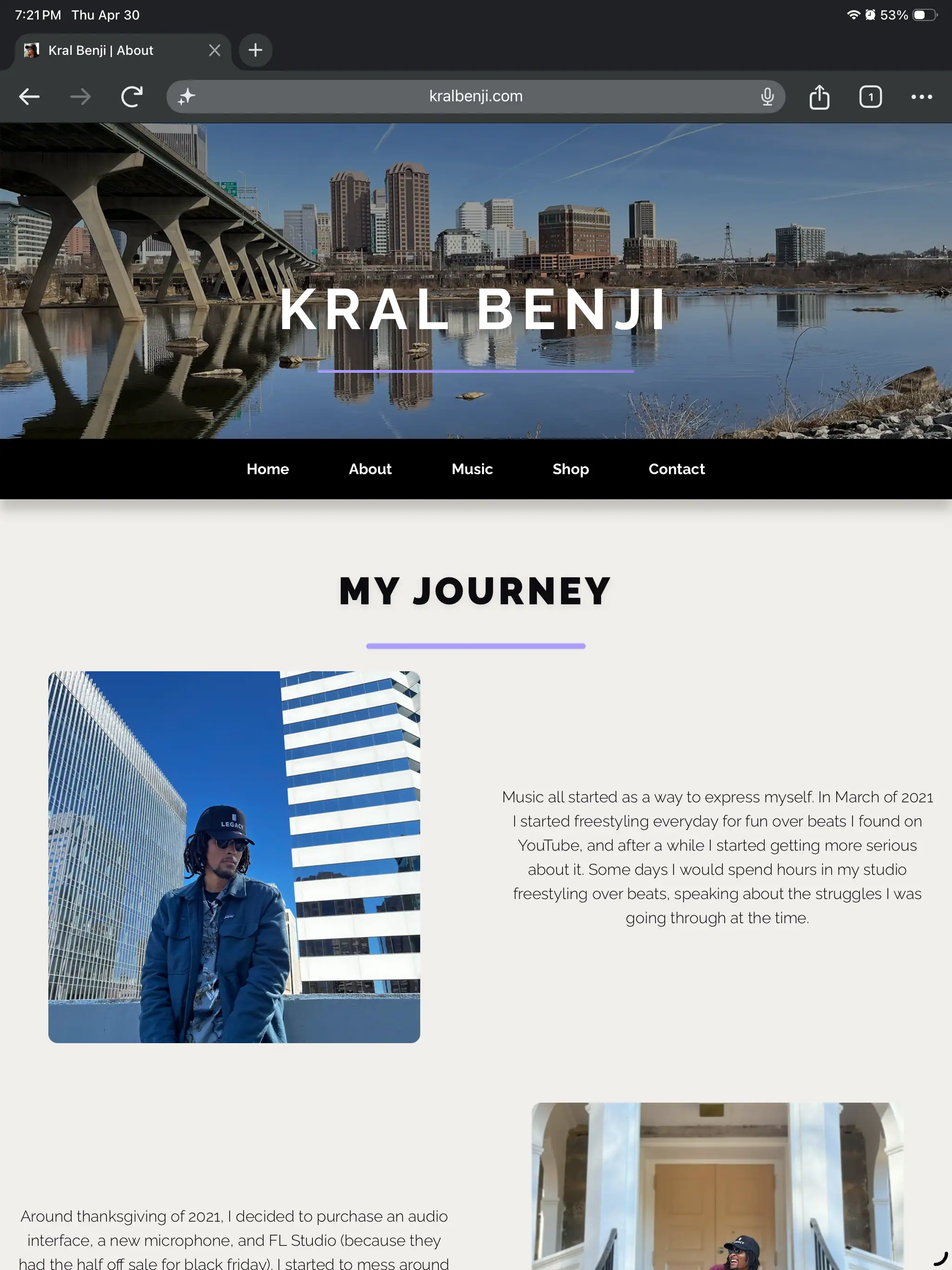 Kral Benji website about page screenshot 1