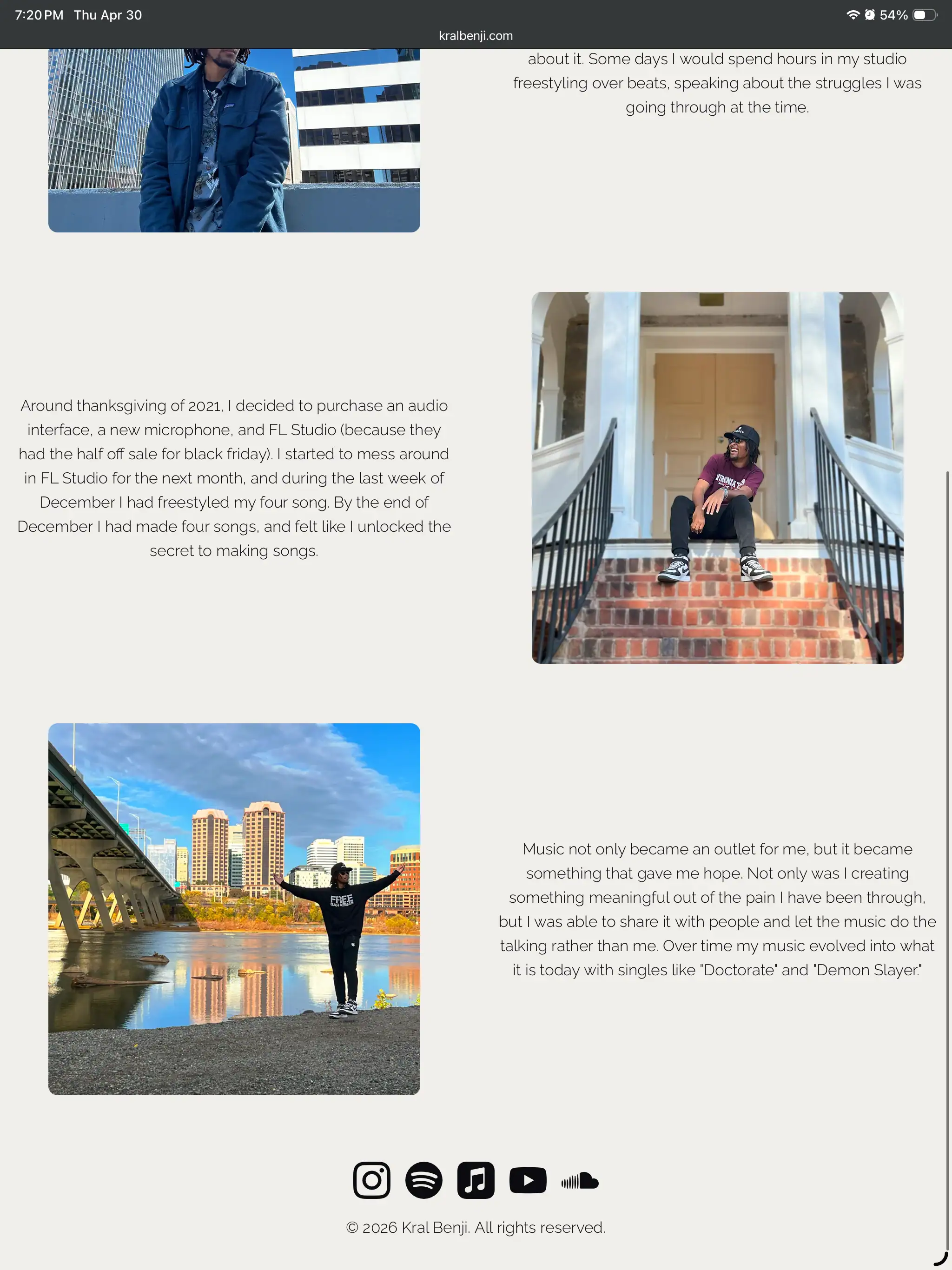 Kral Benji website about page screenshot 2