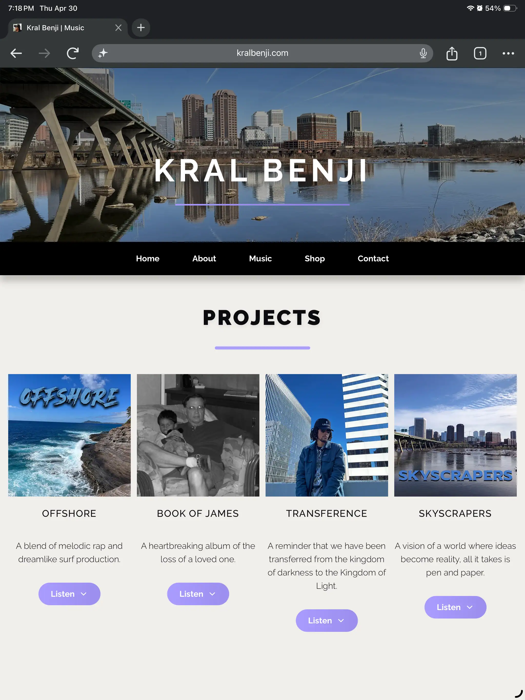 Kral Benji website music page screenshot 1