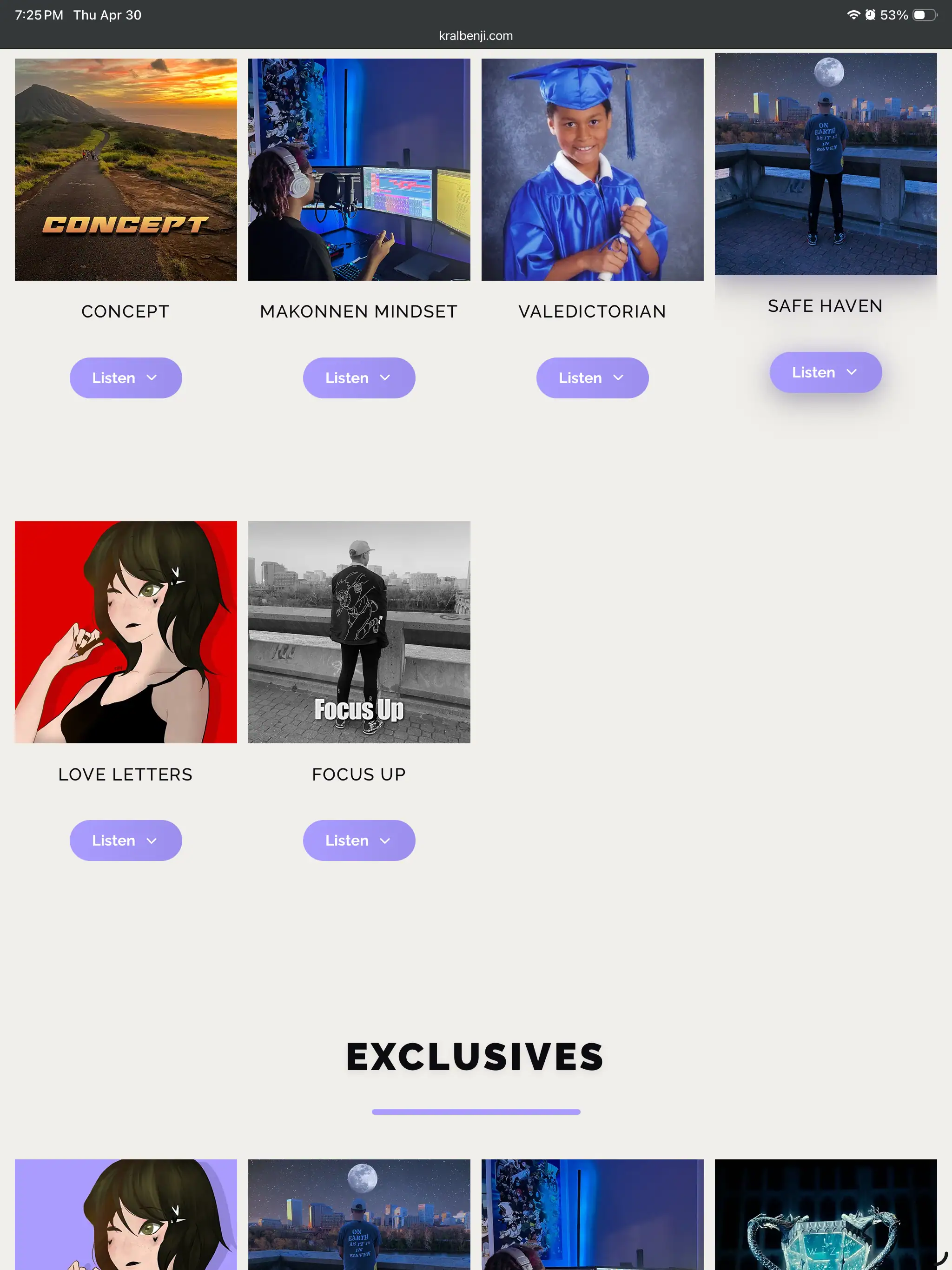 Kral Benji website music page screenshot 3