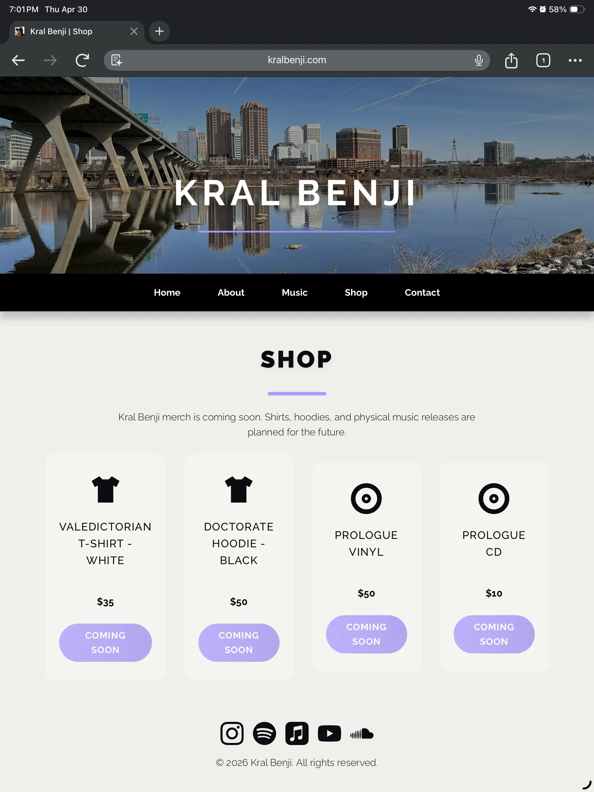 Kral Benji website shop page screenshot